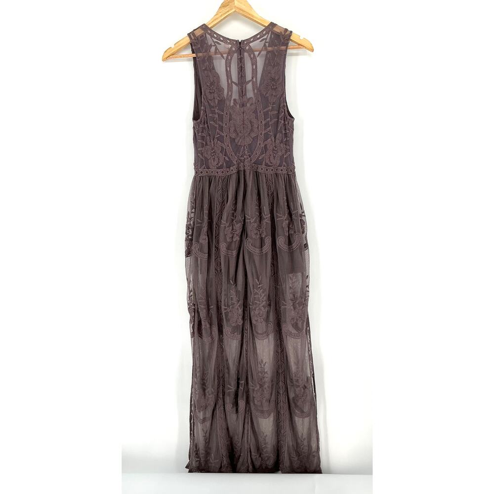 Wishlist Womens S Embroidered Mesh Maxi Dress Brown Boho Plunge Lined Festival - Picture 4 of 12